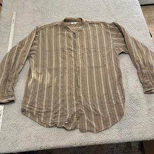 Calvin Klein Mens VTG Button Down Shirt Striped Banded‎ Collar Pockets Sz XL